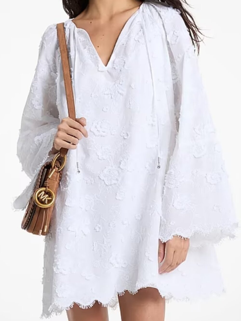 Michael Kors Floral Embroidered Cotton Voile Dress S